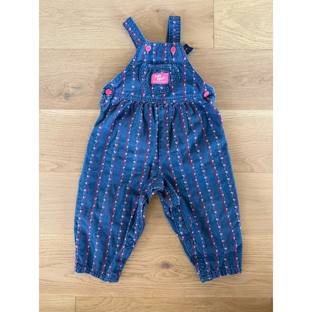 Oshkosh B'Gosh Vestbak Girls Overalls Pink Blue 24 Months Vintage 90s Hearts